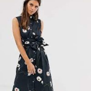 Ted Baker Dress “Ertta” Button Down Faux Wrap Daisy Print Sz Ted 2 U.S.4